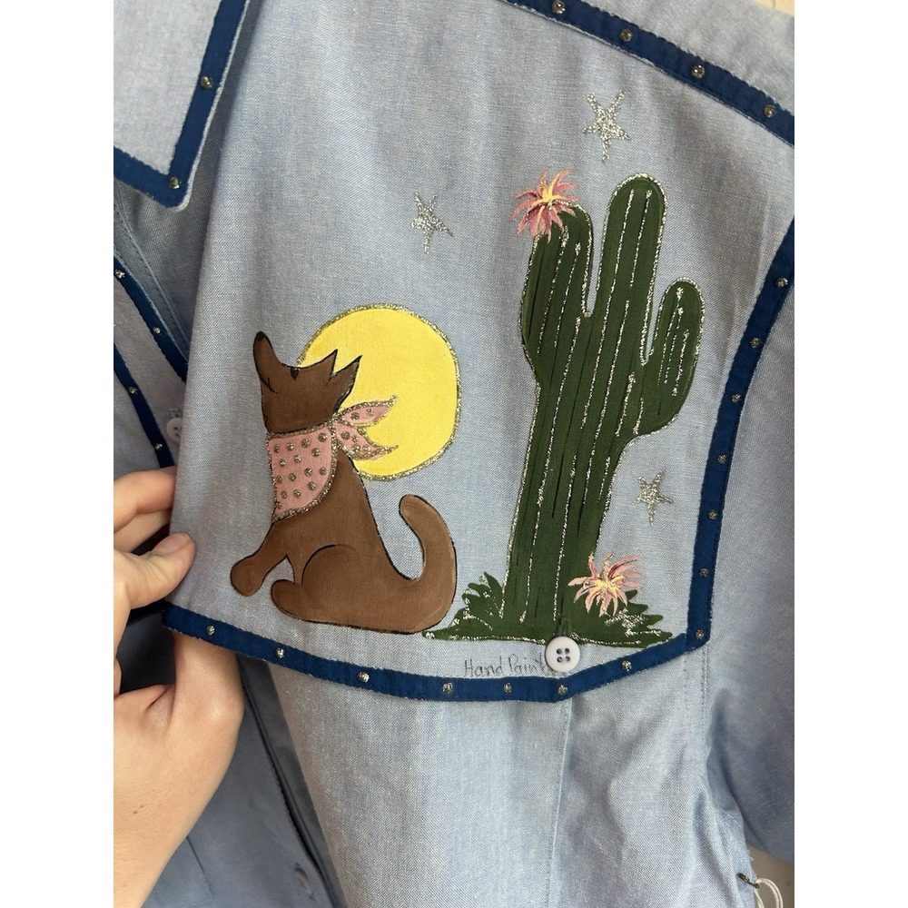 Vintage Cricket By The Creek Hand Painted Western Button Up Top L NWT Novelty - Picture 6 of 9